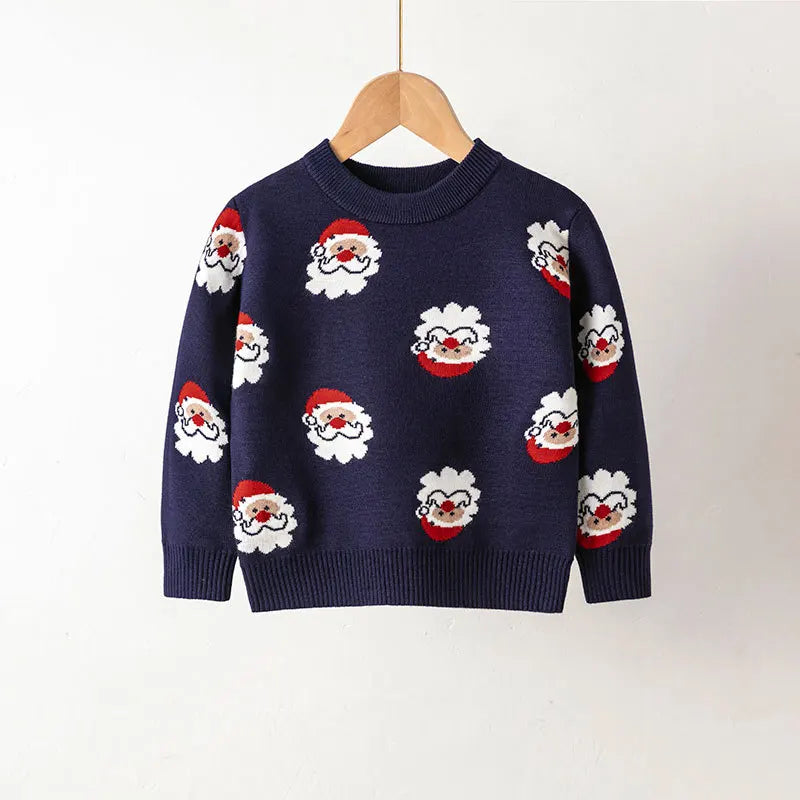Kids Christmas Plush Pullover Sweater Warm Winter Autumn Cartoon Print Green O-Neck Unisex Clothing for Boys And Girls 2-7 Years