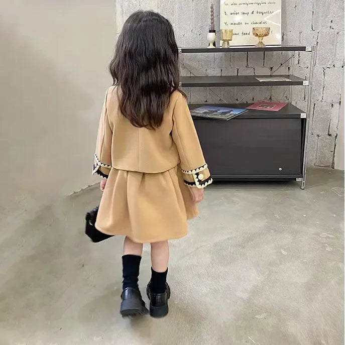 Kids 2Pcs Tweed Clothes Sets Girl Fashion Spring Winter Children Suits for 1-10Ys Elegant Sweet Outfit Kids Clothes