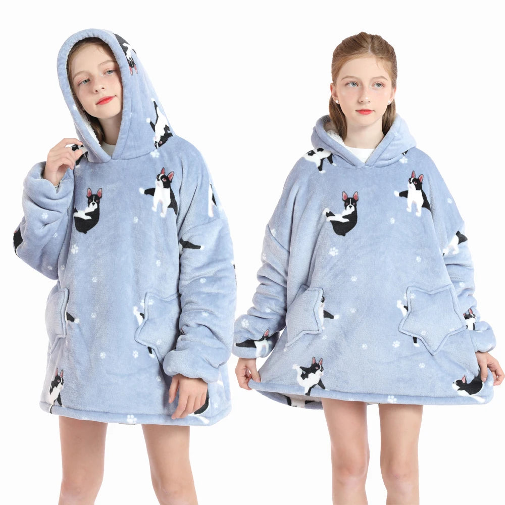 New Winter Oversized Hoodies for Girls Children Warm Soft Animal Cartoon Sweatshirts Girls Outwear Penguin Avocado Panda Hoodie