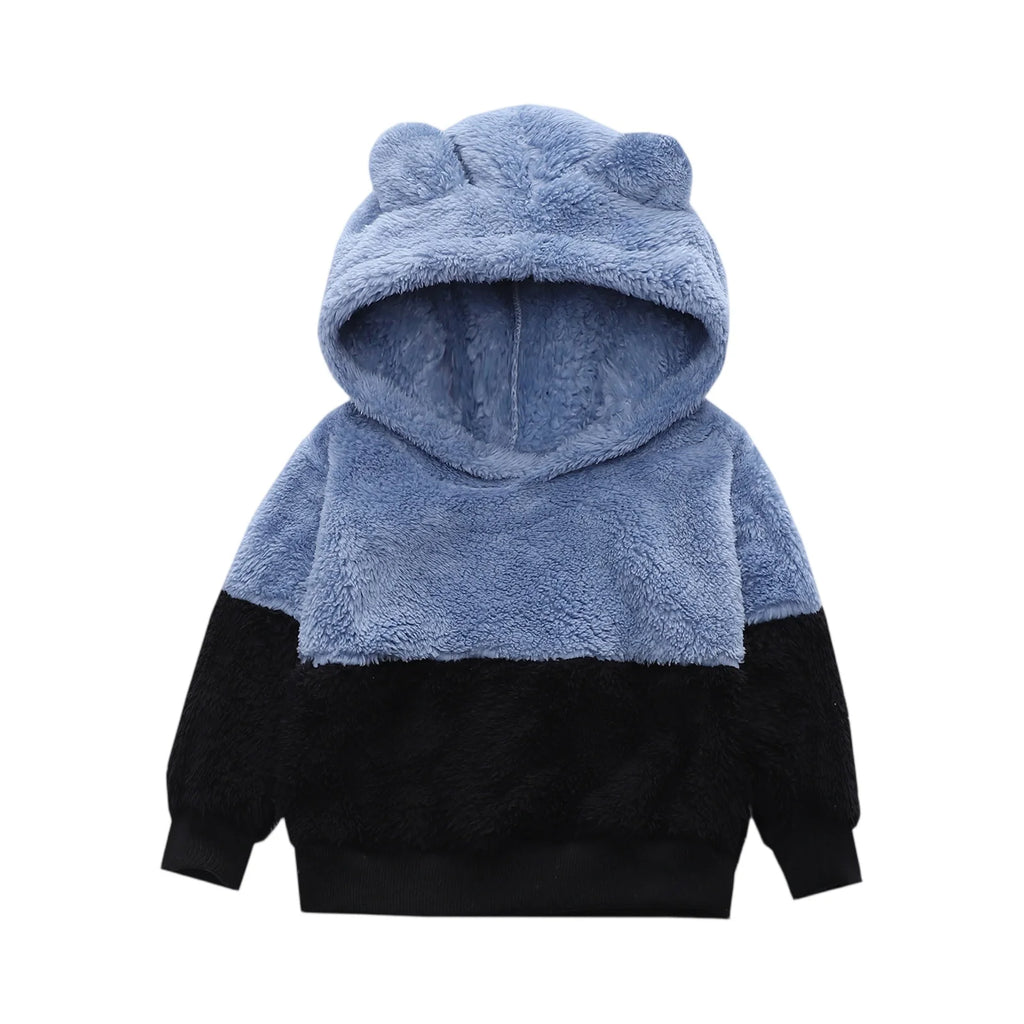 Kids' Color Block Hoodie Plush Winter Top Autumn Casual Fashion Plush Pullover Sweatshirt Fall Hoodies for Boys and Girls 2-8Y