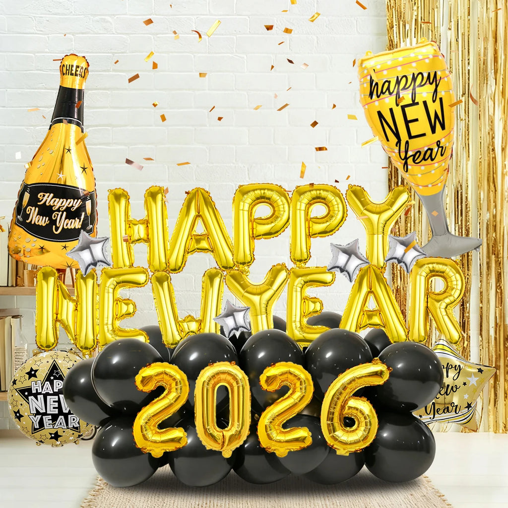 30pcs 2026 New Year balloon set, suitable for New Year party decorations and 2026 Happy New Year party decoration props