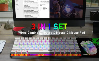 80% Mechanical Gaming Keyboard and Mouse Mousepad &Rainbow Backlit 12000 DPI Lightweight Gaming Mouse with Honeycomb Shell Set