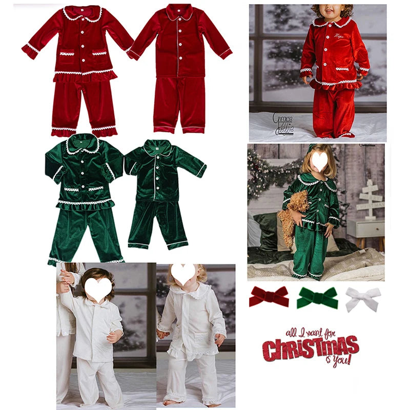 2025 winter family christmas matching outfits loungewear kids girls boys red velvet pyjamas fille cream white pjs set sleepwear