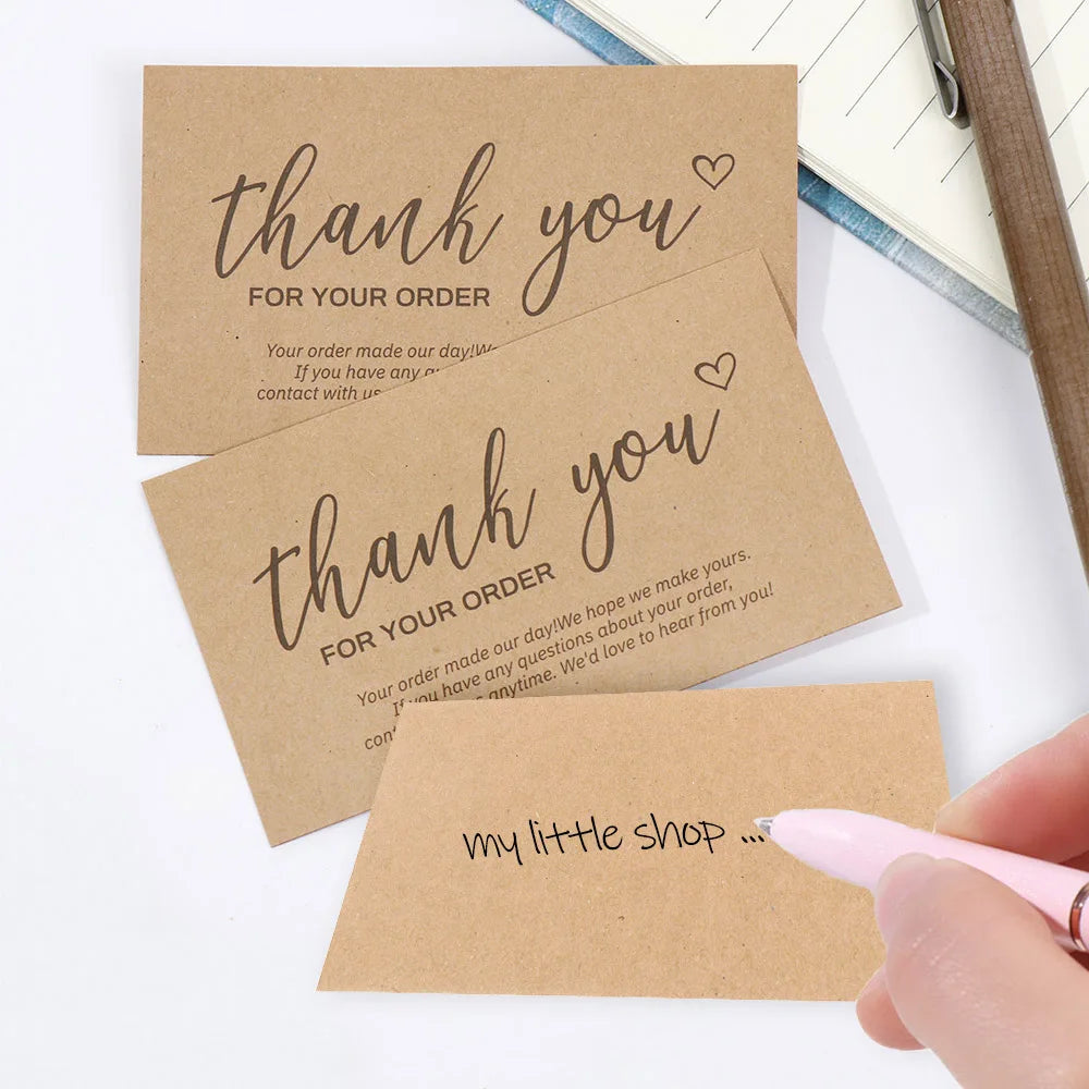 For Small Business Online Retail Greeting  Labels "Thank You For Your Order" Postcards Express Appreciate Kraft Paper Cards