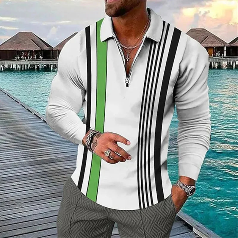 2024 Spring Mens Polo Shirt Long Sleeve Stand Basic Blouse Tee Shirt Top Casual T-shirt Men Shirt