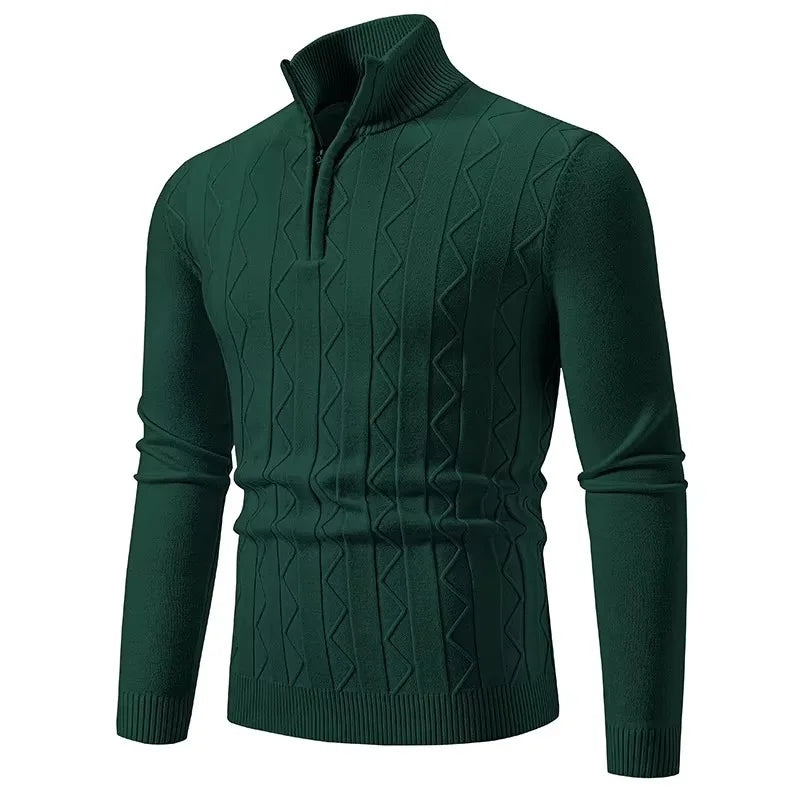 Men's Autumn Quarter Zip Pullover Sweater Knit Long Sleeve Casual Top Zipper Closure Turtleneck Polyester Acrylic