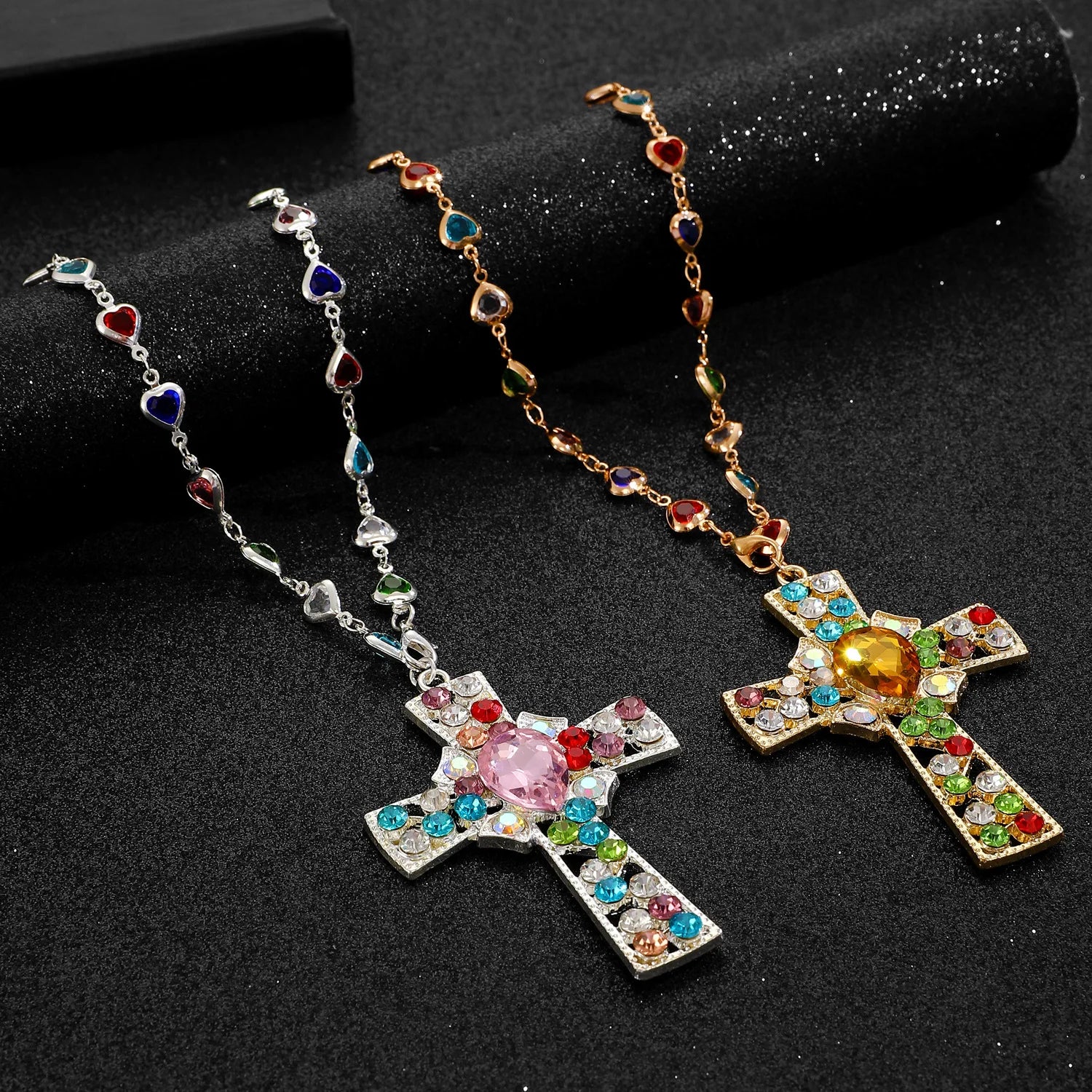 WANZHI Exquisite Metal Zircon Cross Tassel Necklaces for Women Men Luxurious Punk Long Choker Fashion Jewelry Accessories Gifts