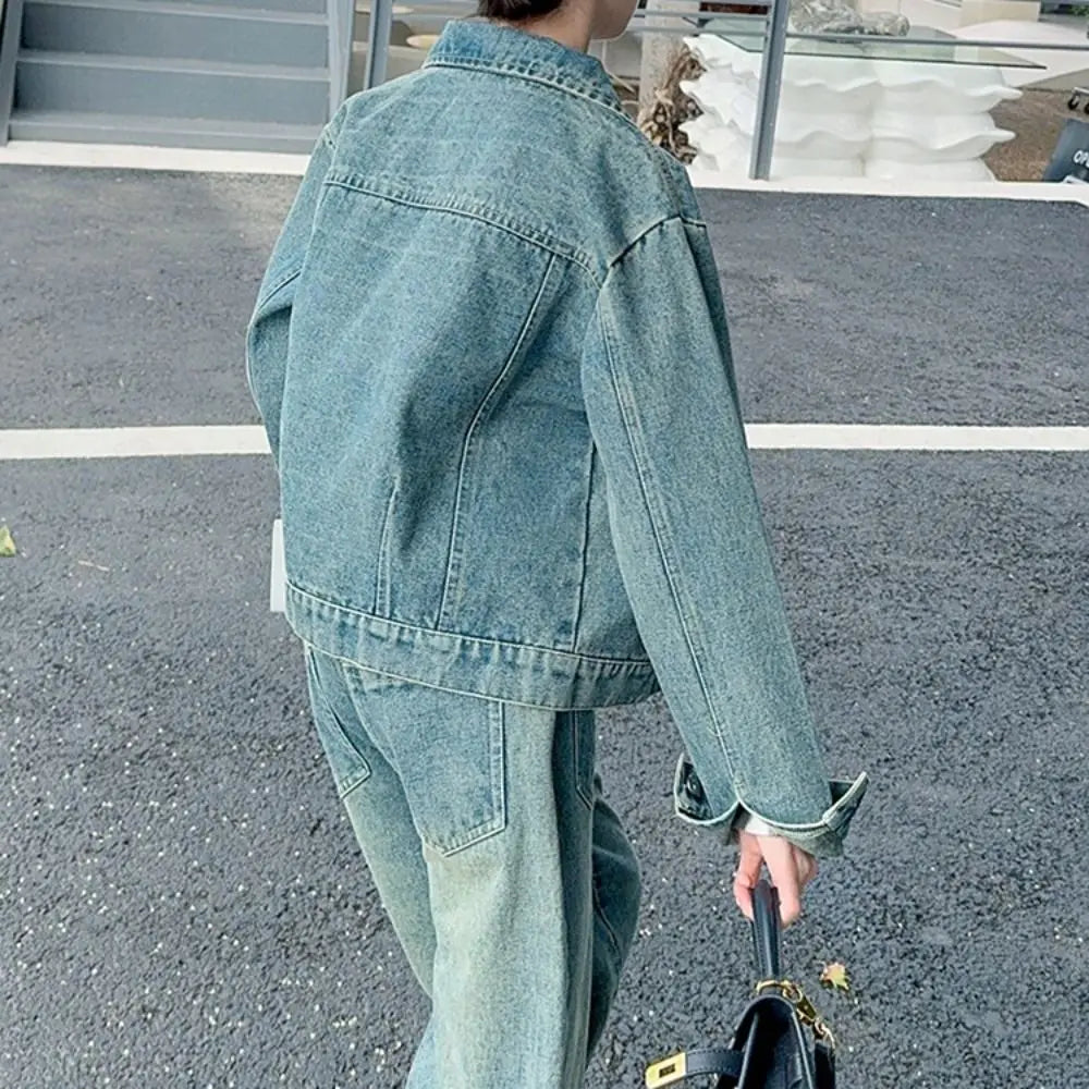 Two Pieces Set Y2K Children Cowboy Set Wide Leg Pants Loose Jeans Jacket Suit Teens Retro Girls Clothes Set Party