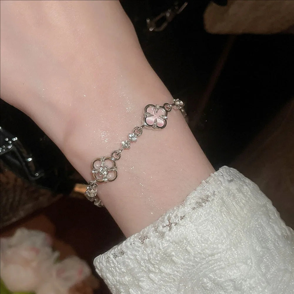 Crystal-encrusted Flower Adjustable Bracelet Fashionable And Exquisite Wristband Light Luxury High-end Jewelry