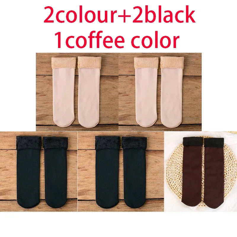 5 Pairs Of Women's Winter Thickened Warm Socks Set With Thickened Velvet Solid Wool Socks To Keep Out Cold And Snow Socks