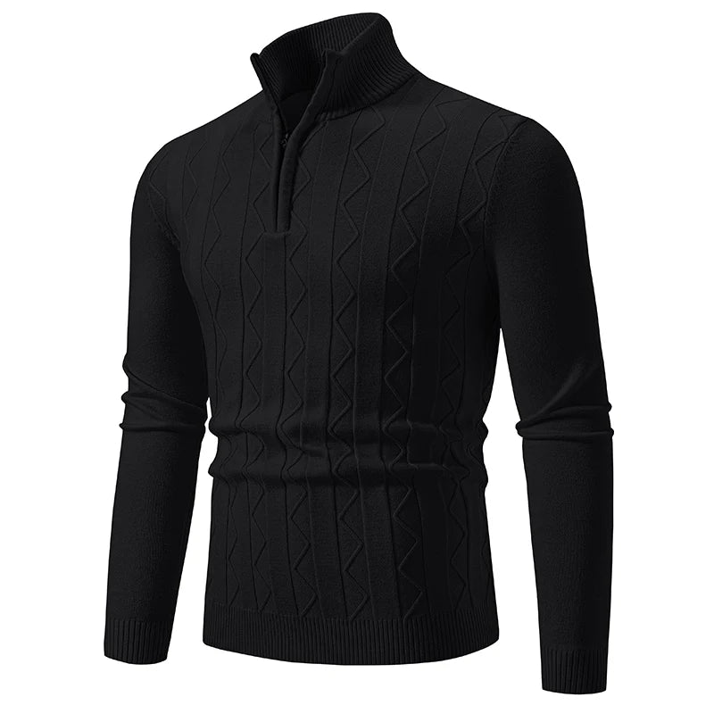 Men's Autumn Quarter Zip Pullover Sweater Knit Long Sleeve Casual Top Zipper Closure Turtleneck Polyester Acrylic