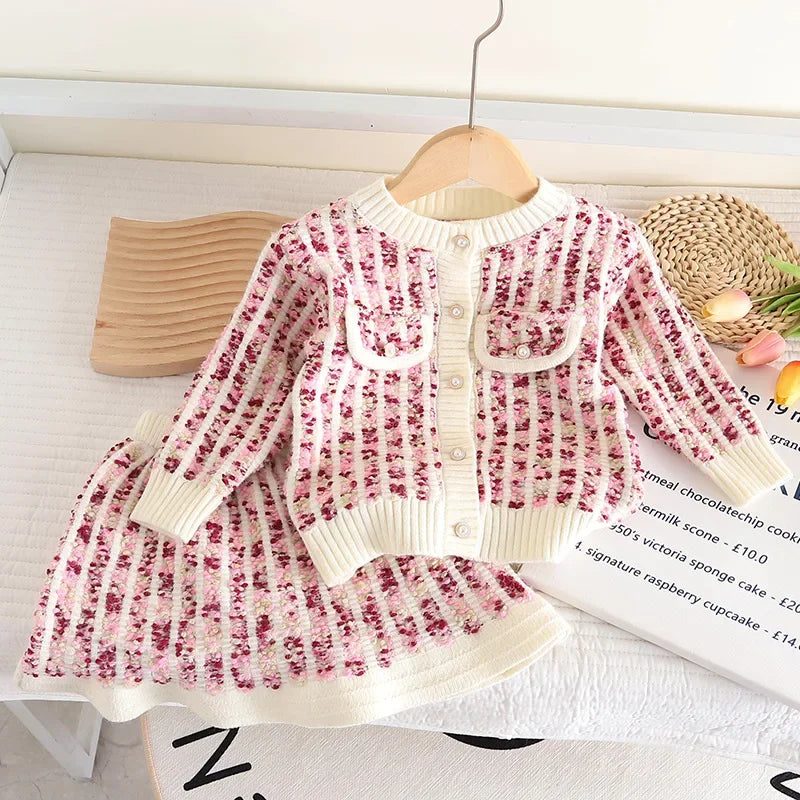 Kids 2Pcs Tweed Clothes Sets Girl Fashion Spring Winter Children Suits for 1-10Ys Elegant Sweet Outfit Kids Clothes