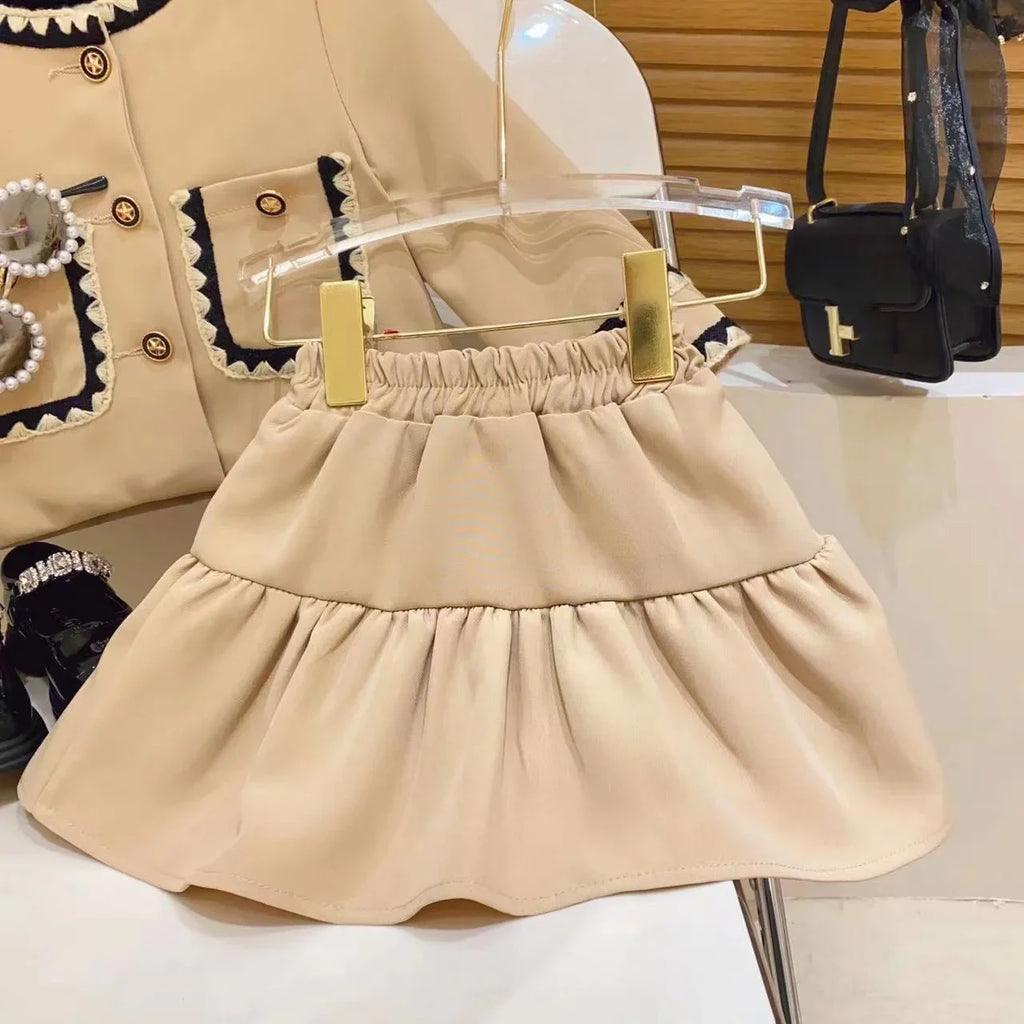 Kids 2Pcs Tweed Clothes Sets Girl Fashion Spring Winter Children Suits for 1-10Ys Elegant Sweet Outfit Kids Clothes