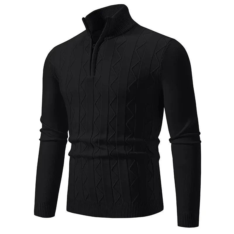 Men's Autumn Quarter Zip Pullover Sweater Knit Long Sleeve Casual Top Zipper Closure Turtleneck Polyester Acrylic