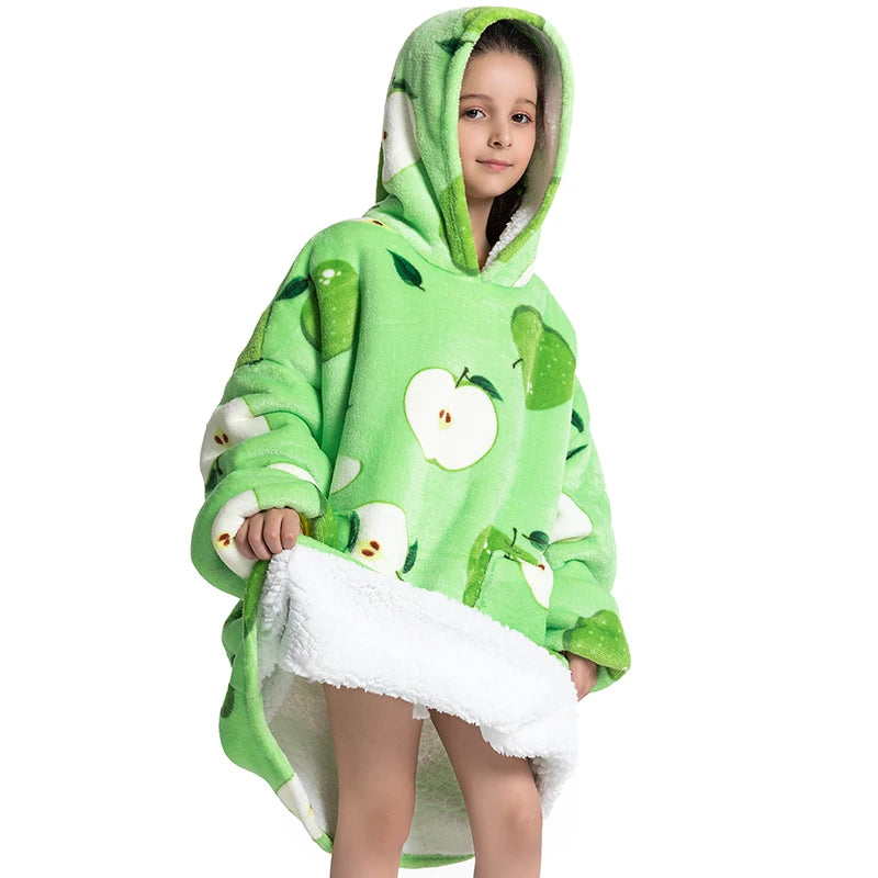 Oversized Wearale Blanket Hoodie Flannel Sherpa Fleece Warm Soft Winter Hoodie Sweatshirt for Kids Adults Home Blanket Snuggle