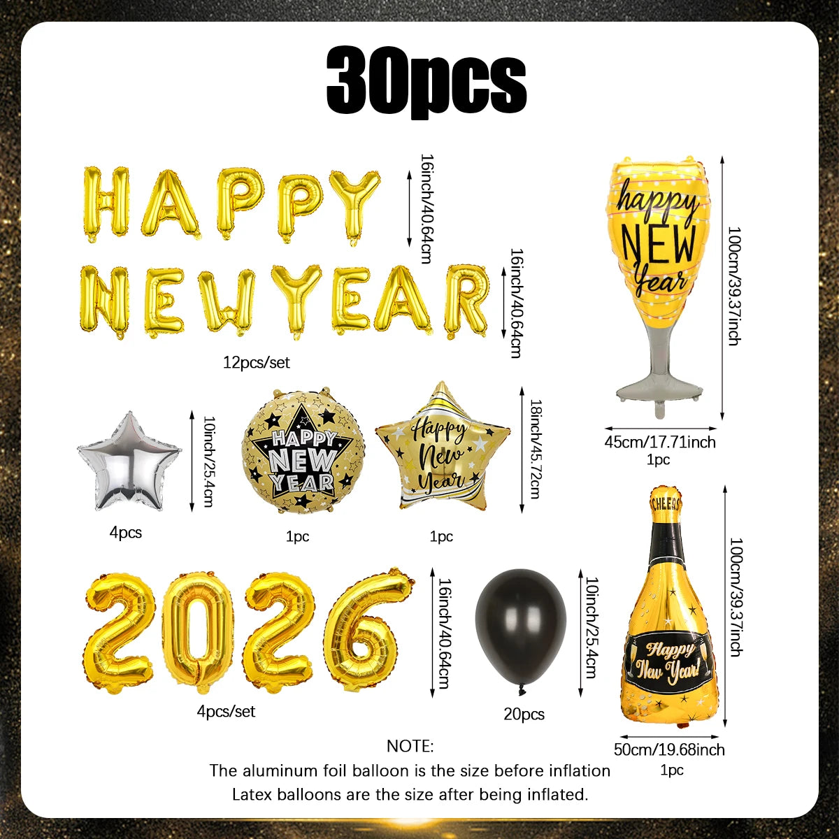 30pcs 2026 New Year balloon set, suitable for New Year party decorations and 2026 Happy New Year party decoration props