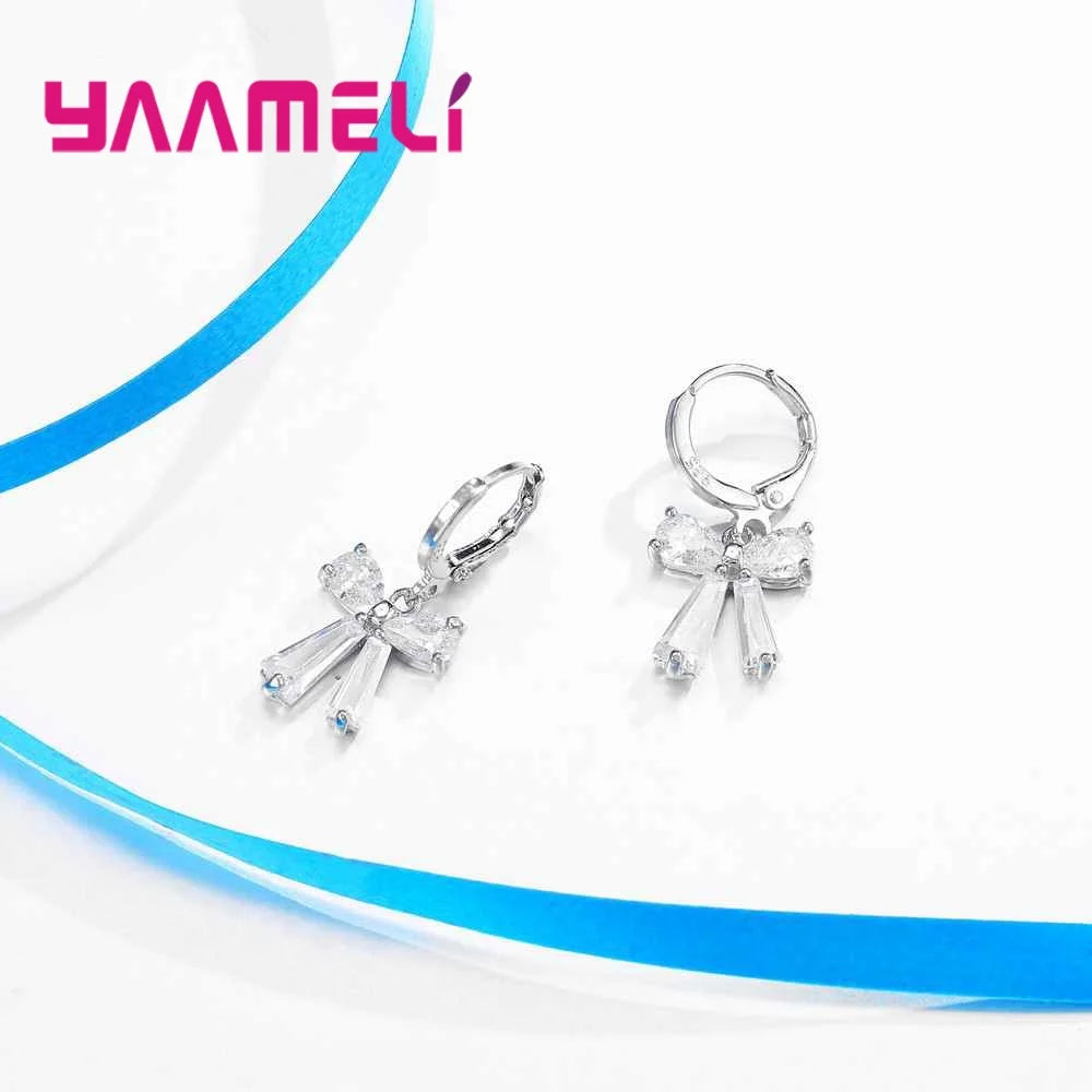 Crystal Bowknot Jewelry Sets Include 925 Sterling Silver Necklace Earrings SetsFor Women Gorgeous Accessories