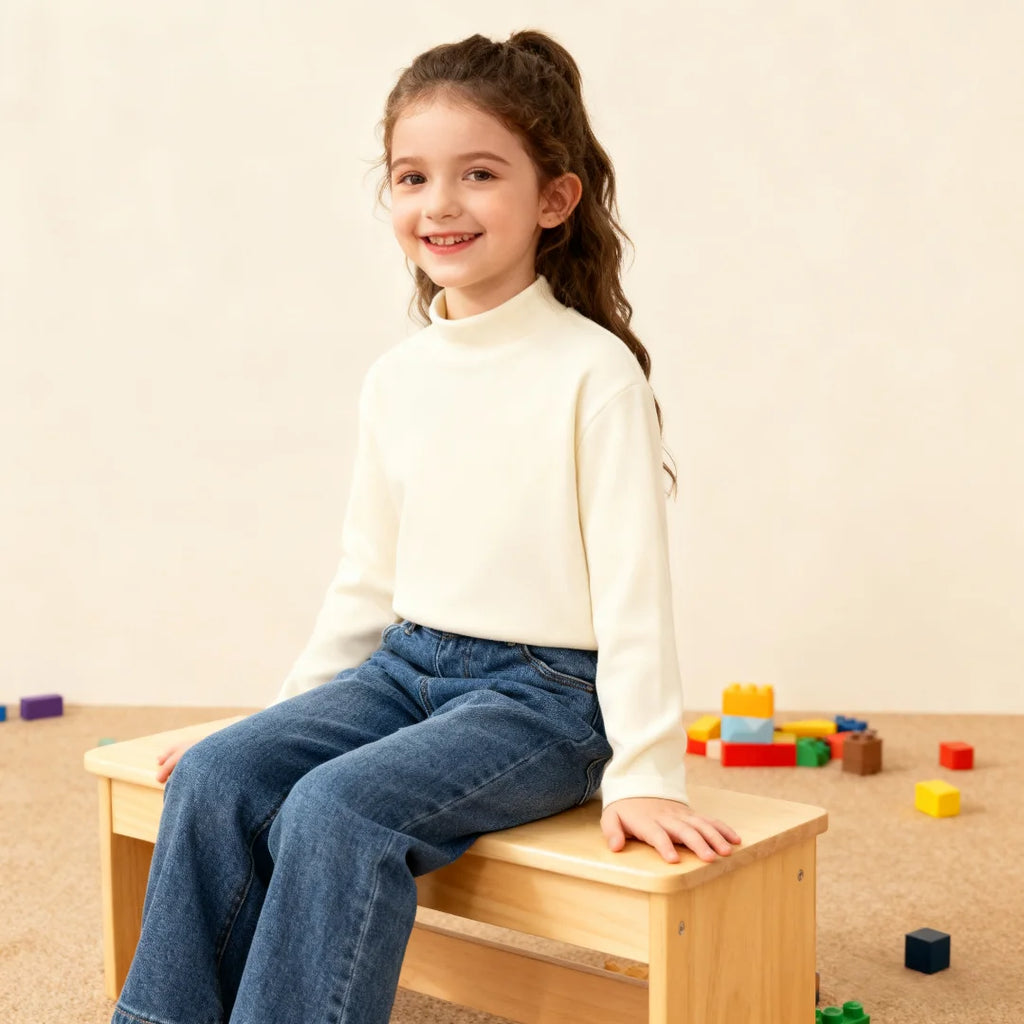 Kids High-necked Pullover Hoodies Autumn Winter Warm-keeping T-shirt Soft Comfortable Base T-shirt Boys Girls Windproof Hoodies