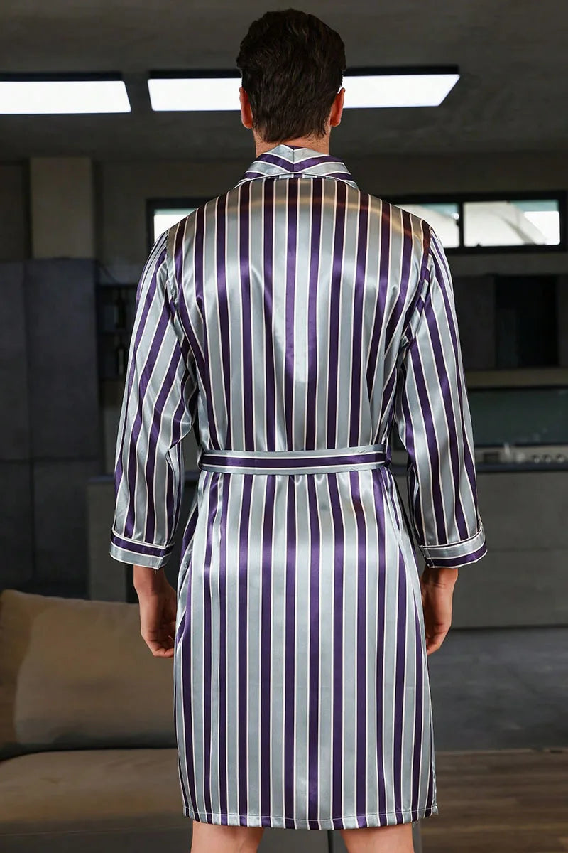 Men Kimono Satin Home Bathrobe Gown Satin Sleepwear Loose Loungewear Lapel Peignoir Homme Loose Nightwear Male Dressing Gown