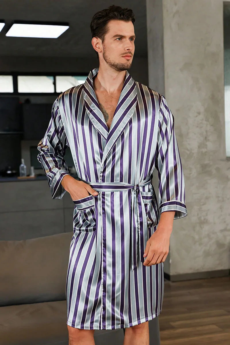 Men Kimono Satin Home Bathrobe Gown Satin Sleepwear Loose Loungewear Lapel Peignoir Homme Loose Nightwear Male Dressing Gown