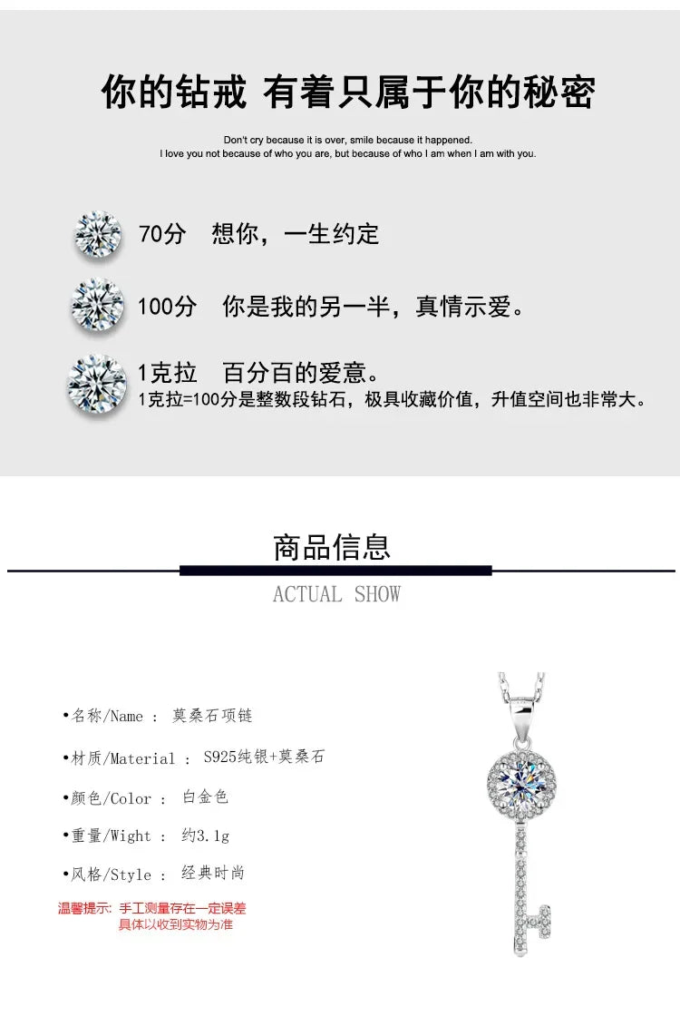 s925 sterling silver four-leaf clover necklace, silver pendant, Moissanite necklace, classic for women