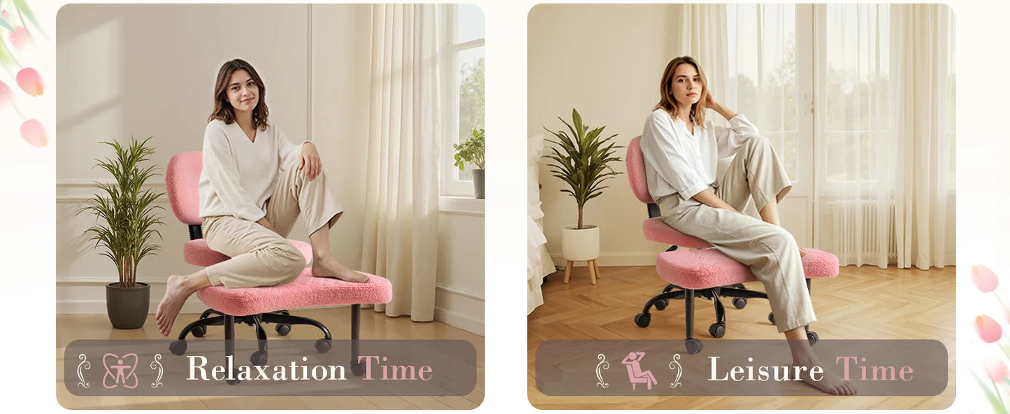 Furmax Ergonomic Criss Cross Legged Office Chair with Wheels, 360°Swivel Adjustable Height Kneeling Desk Chair with Footrest