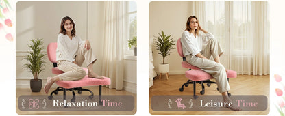 Furmax Ergonomic Criss Cross Legged Office Chair with Wheels, 360°Swivel Adjustable Height Kneeling Desk Chair with Footrest