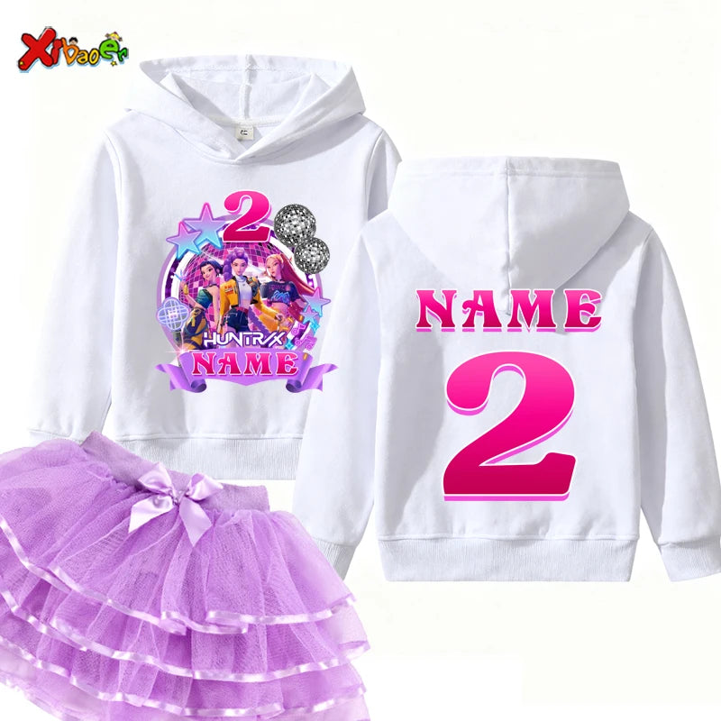 Kpop Hunter Girls Birthday Hoodies Girl Party Outfits Teen Girl Hoodie Kids Hooded Children Sweatshirt Birthday Tutu Set 5th 6th
