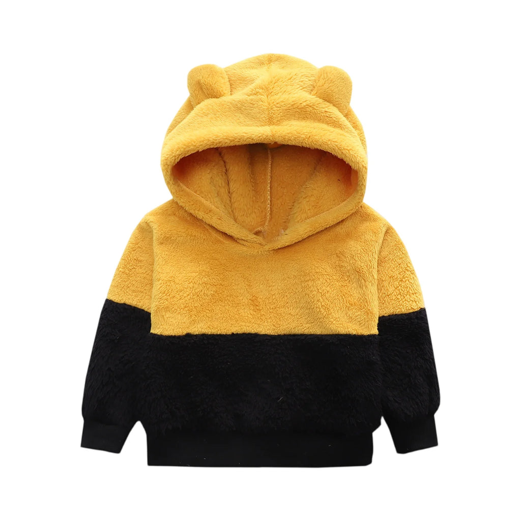 Kids' Color Block Hoodie Plush Winter Top Autumn Casual Fashion Plush Pullover Sweatshirt Fall Hoodies for Boys and Girls 2-8Y