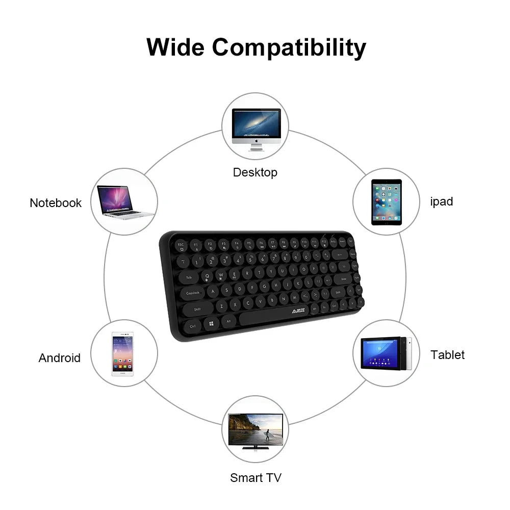 Ajazz 308I Wireless Keyboard 84 Keys Round Keycap Bluetooth Keyboard Portable 2.4GHz Numeric Keypad for Tablet Laptop Android
