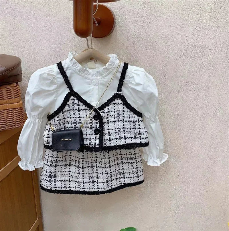 Kids 2Pcs Tweed Clothes Sets Girl Fashion Spring Winter Children Suits for 1-10Ys Elegant Sweet Outfit Kids Clothes