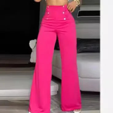 Elegant High Waist Wide Leg Bootcut Pants Summer European & American Fashion Simple Women's Flared Trousers