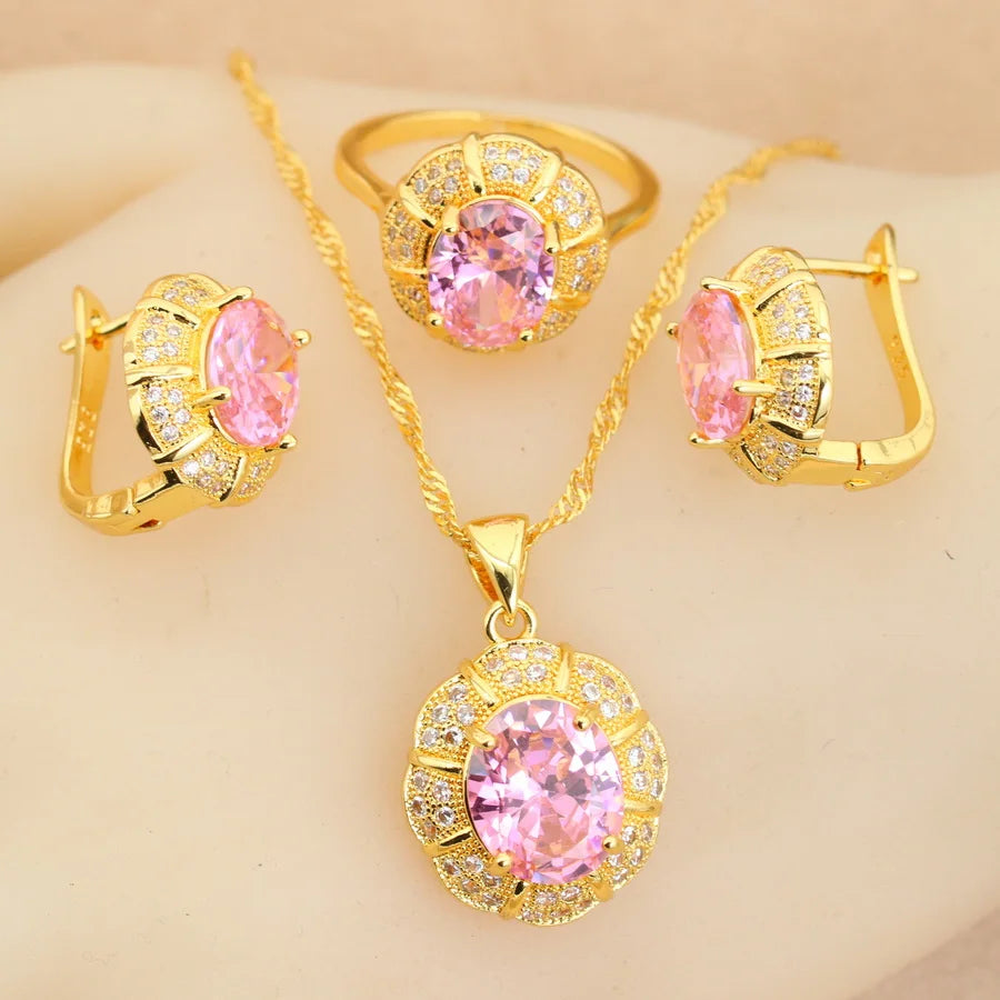 Classic 18K Gold Plated Bridal Jewelry Sets for Women Blue Crystal Club Earrings Necklace Pendant Ring Wedding Gift