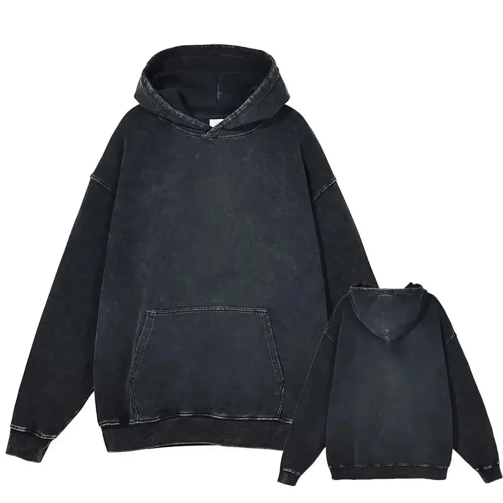 Harajuku Japanese Anime Hoodie Vintage Washed Cotton Pullover Streetwear Oversize Casual Hip Hop Hooded Sweatshirt Men Women Y2k
