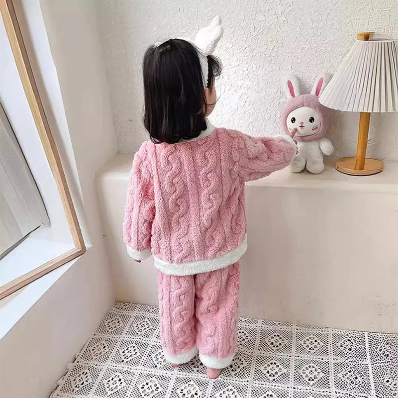 Girls Winter Clothes 2pcs Girl Thicken Pajamas Set Plus Velvet Children Winter Warm Sleepwear Suits Kids Winter Clothing