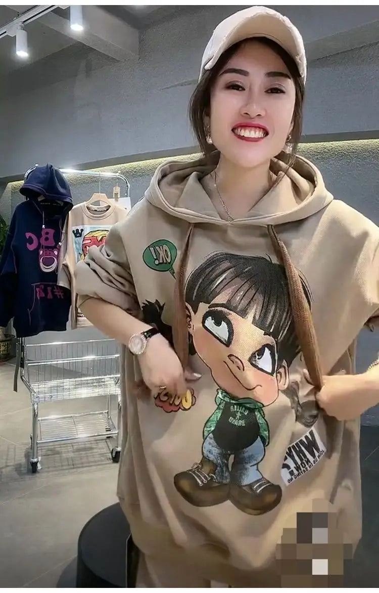 Hoody Extra Large 2025 New Medium To Long Size Cartoon Cute Girl Fleeces Hooded Women Hoodie Autumn Sweater Loose Top Sweatshirt