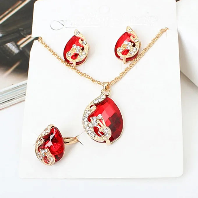 2025 Exquisite Jewelry Sets 5 Colors Crystal Earring/Necklace/Adjust Ring Noble Peacock Set Wedding Party Bijoux Accessories