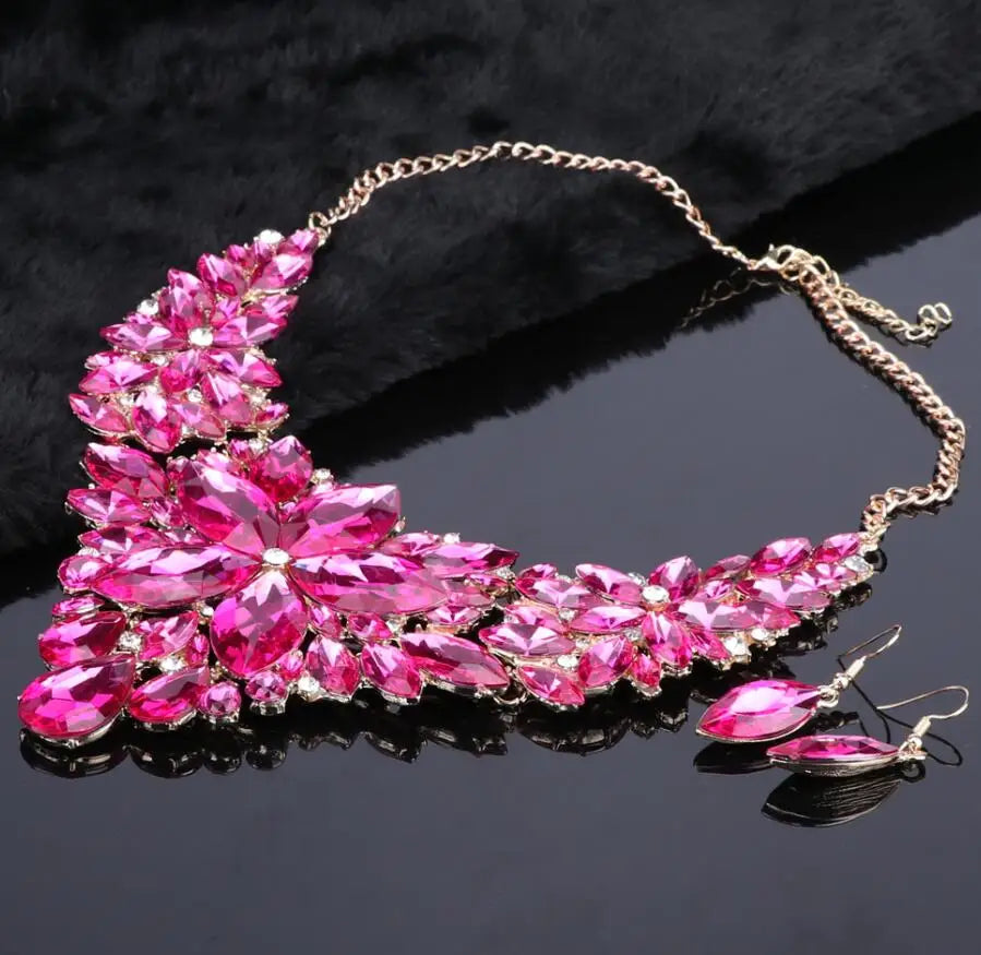 Fashion Crystal Jewelry Sets Bridal Necklace Earrings Sets Wedding Party Jewelery Dress Jewellery Decoration Accessories