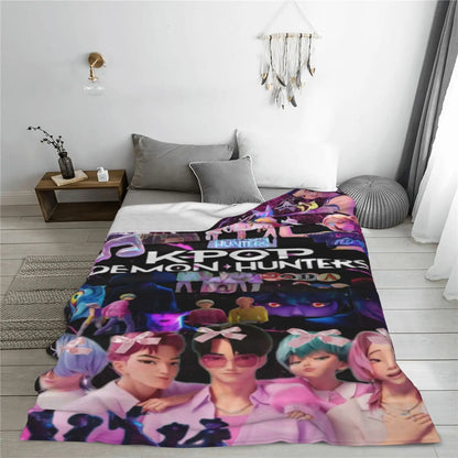 Cool K-Pop Demon Anime Hunter Super Soft Flannel Blanket For Sofa Couch Bedspread,Lightweight Throw Blanket For Living Room