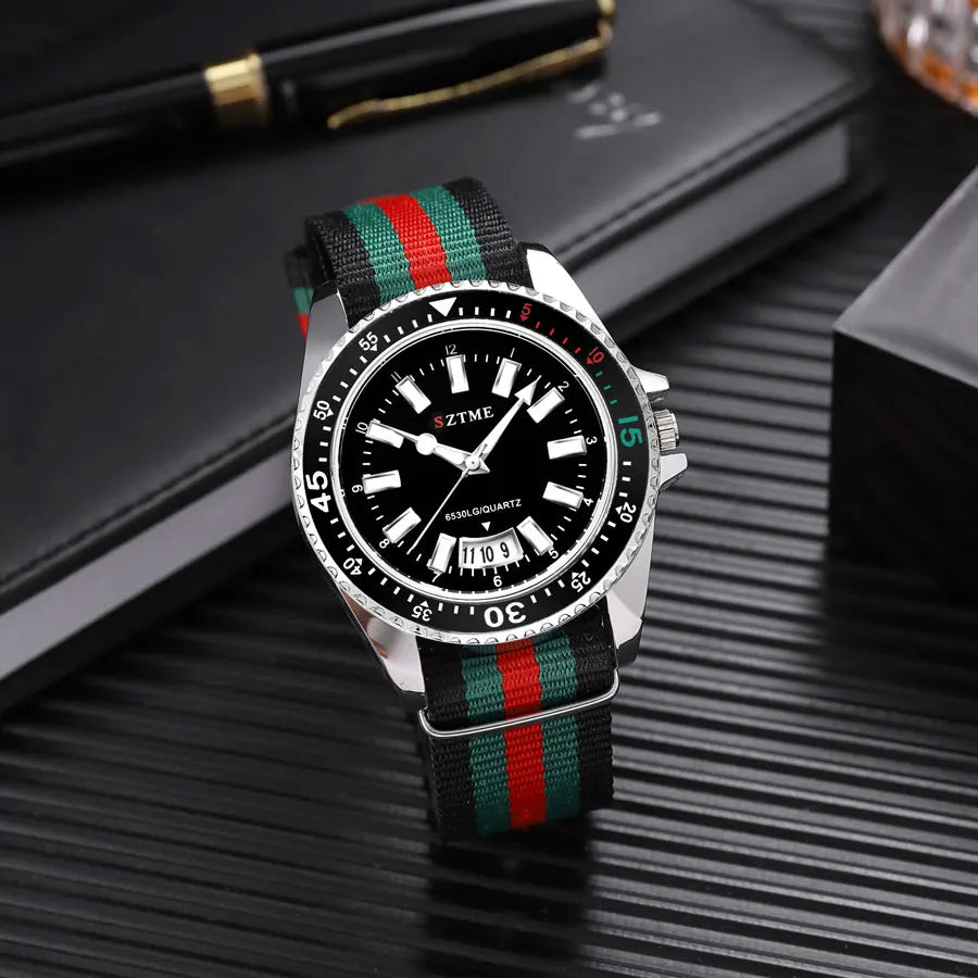 New fashionable men's nylon strap calendar watch, luxurious and simple business men's and women's night light quartz watch