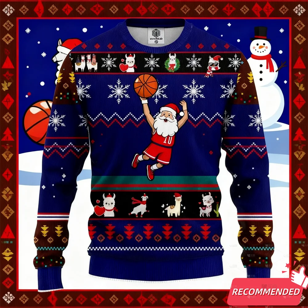 New Ugly Christmas Sweater For Women Clothing Fashion Basketball Santa Mens Funny Ugly Sweater Xmas Sweatshirt Unisex Jumper Top