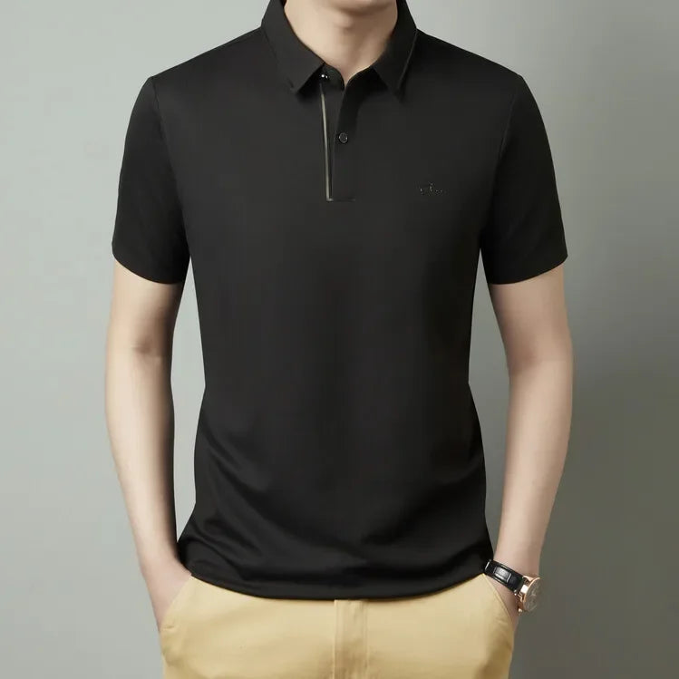 Men's New Polo Shirt Seamless Premium Luxury Cool Fabric Business Casual Golf Slim Fit Blouse Collar T-shirt