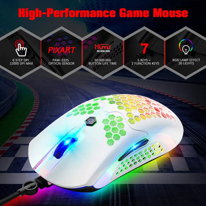 80% Mechanical Gaming Keyboard and Mouse Mousepad &Rainbow Backlit 12000 DPI Lightweight Gaming Mouse with Honeycomb Shell Set