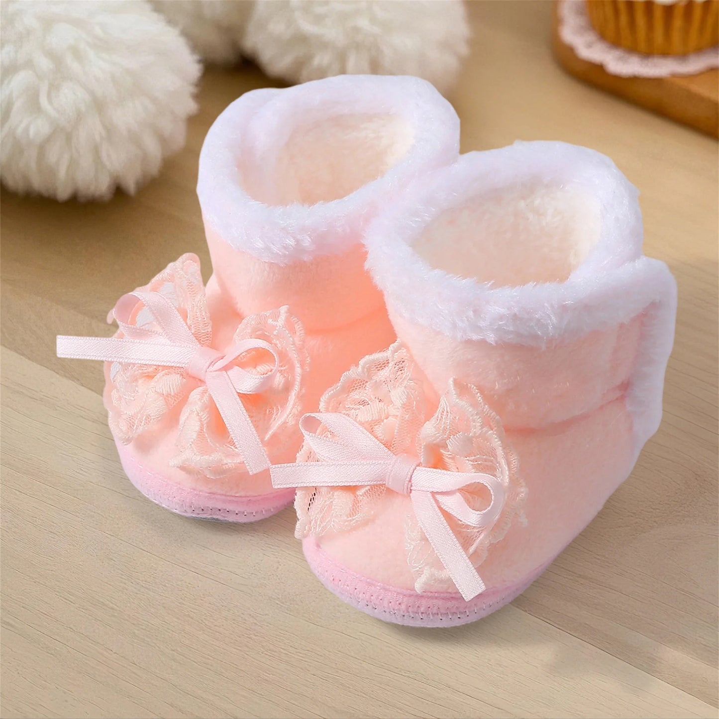 Cute Baby Girls Winter Boots Warm Faux Fur Lined Soft Sole Bowknot Non-slip First Walker Shoes for Toddler Girls