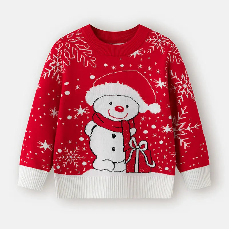 Kids Christmas Plush Pullover Sweater Warm Winter Autumn Cartoon Print Green O-Neck Unisex Clothing for Boys And Girls 2-7 Years