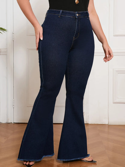 Curvy Fit High Waisted Flared Jeans for Women Plus Size Stretch Denim Pants Elegant Retro Wide Leg Casual Streetwear