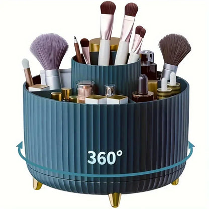 360° Rotating Makeup Organizer - 1pc Plastic Cosmetic Storage with 5 Compartments - Multi-Functional Holder for Brushes