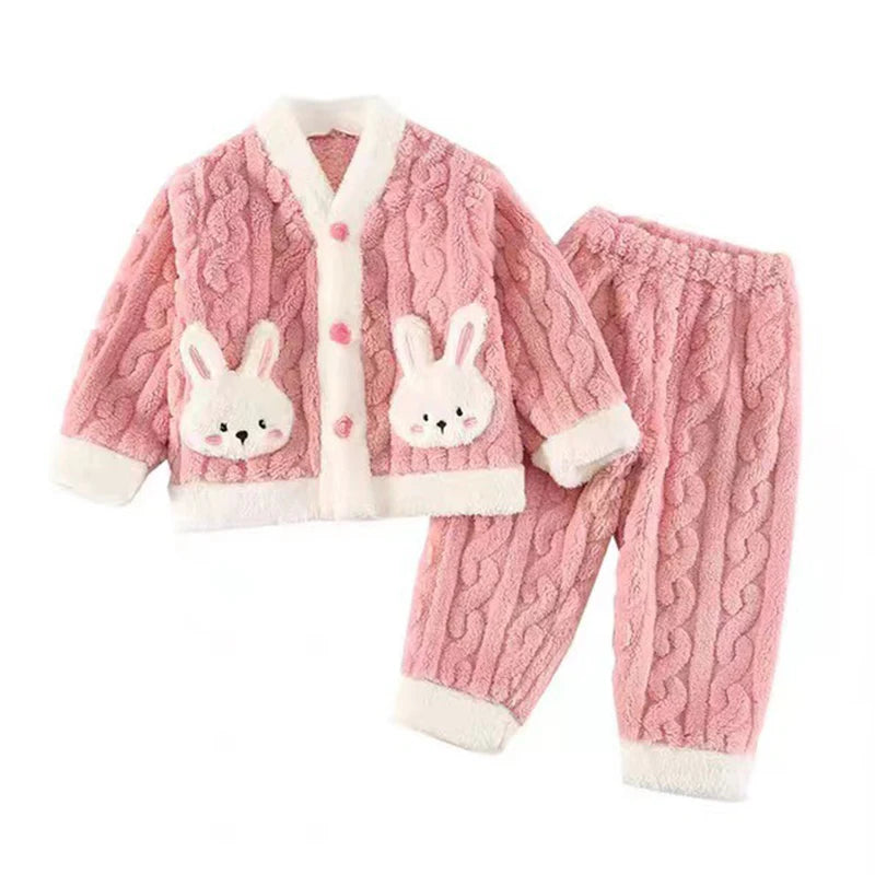Girls Winter Clothes 2pcs Girl Thicken Pajamas Set Plus Velvet Children Winter Warm Sleepwear Suits Kids Winter Clothing