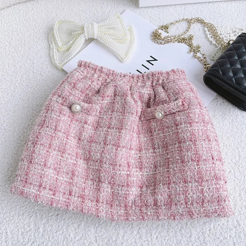 Kids 2Pcs Tweed Clothes Sets Girl Fashion Spring Winter Children Suits for 1-10Ys Elegant Sweet Outfit Kids Clothes