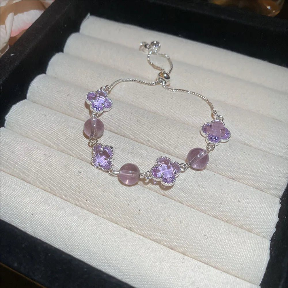 Crystal-encrusted Flower Adjustable Bracelet Fashionable And Exquisite Wristband Light Luxury High-end Jewelry